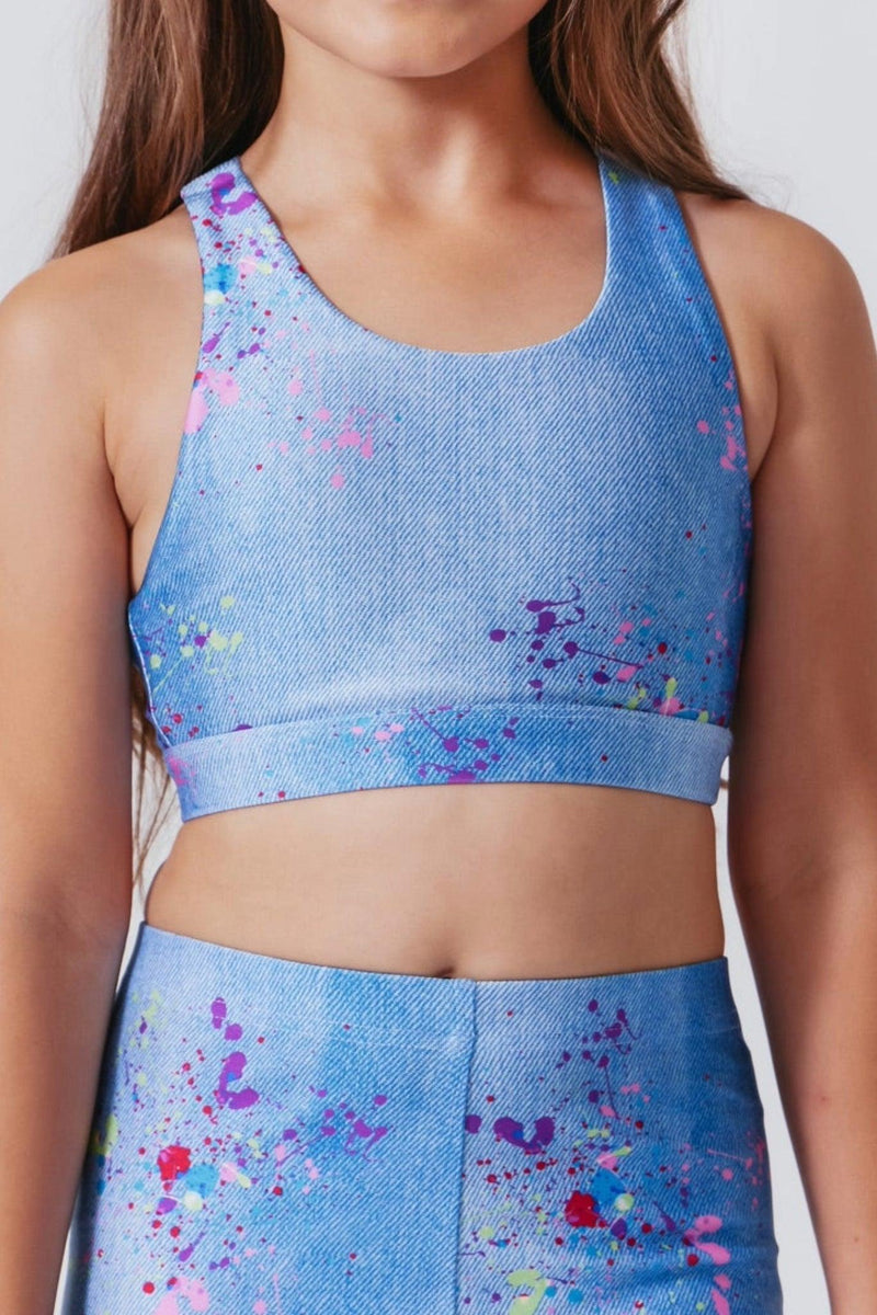 Terez Sports Bra in Denim Splatter Paint