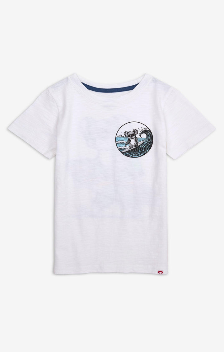 White Crew Neck Tee with Koala on Surfboard graphic from Appaman.