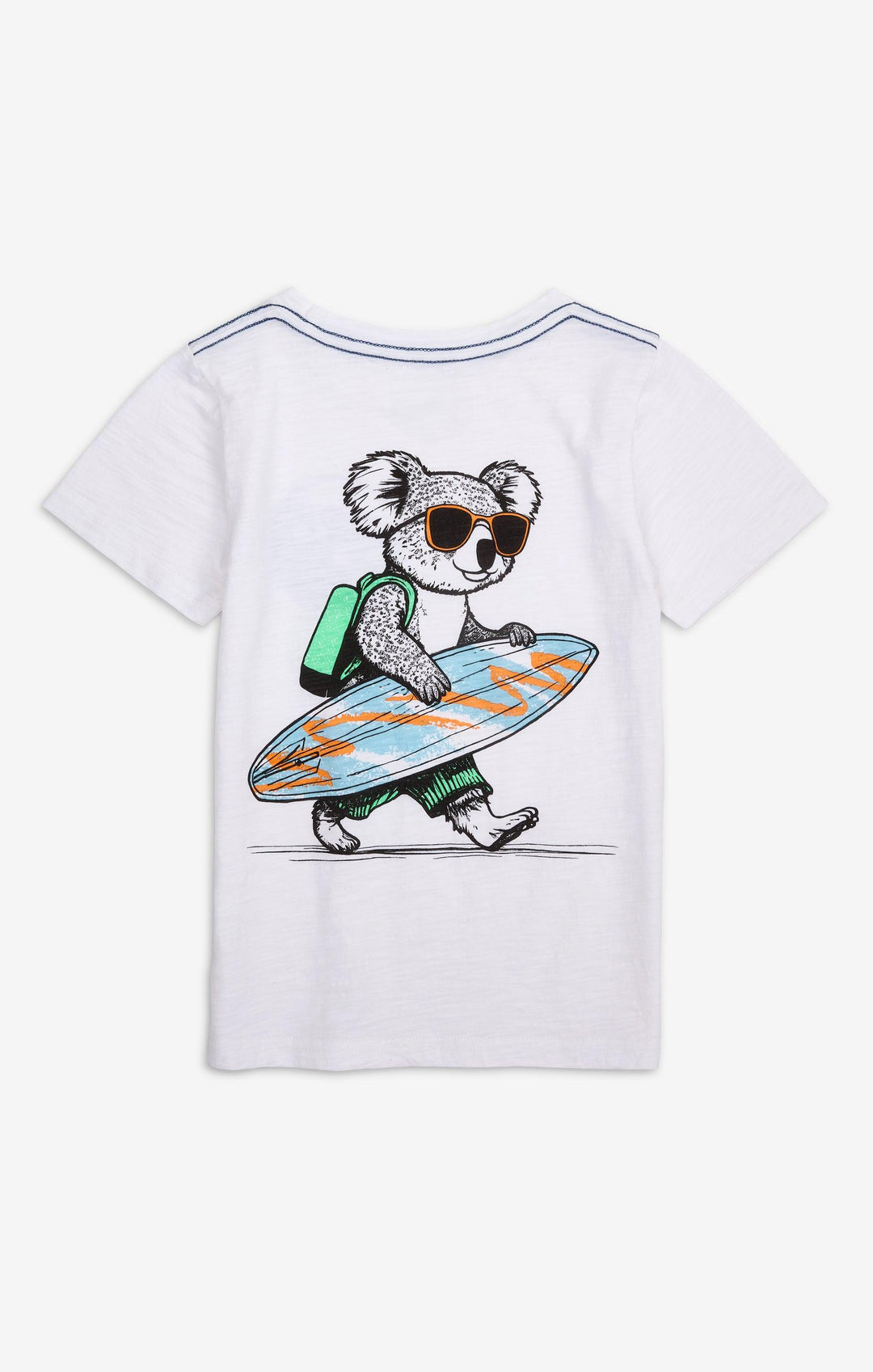 White Crew Neck Tee with Koala on Surfboard graphic from Appaman.