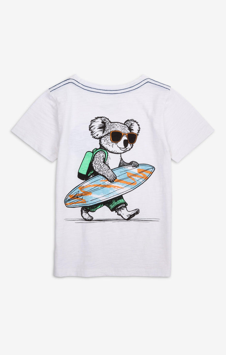 White Crew Neck Tee with Koala on Surfboard graphic from Appaman.