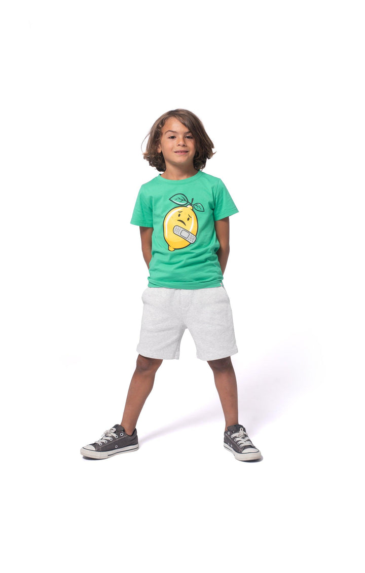 Boy Model wearing the Appaman Cloud Heather Resort Shorts.