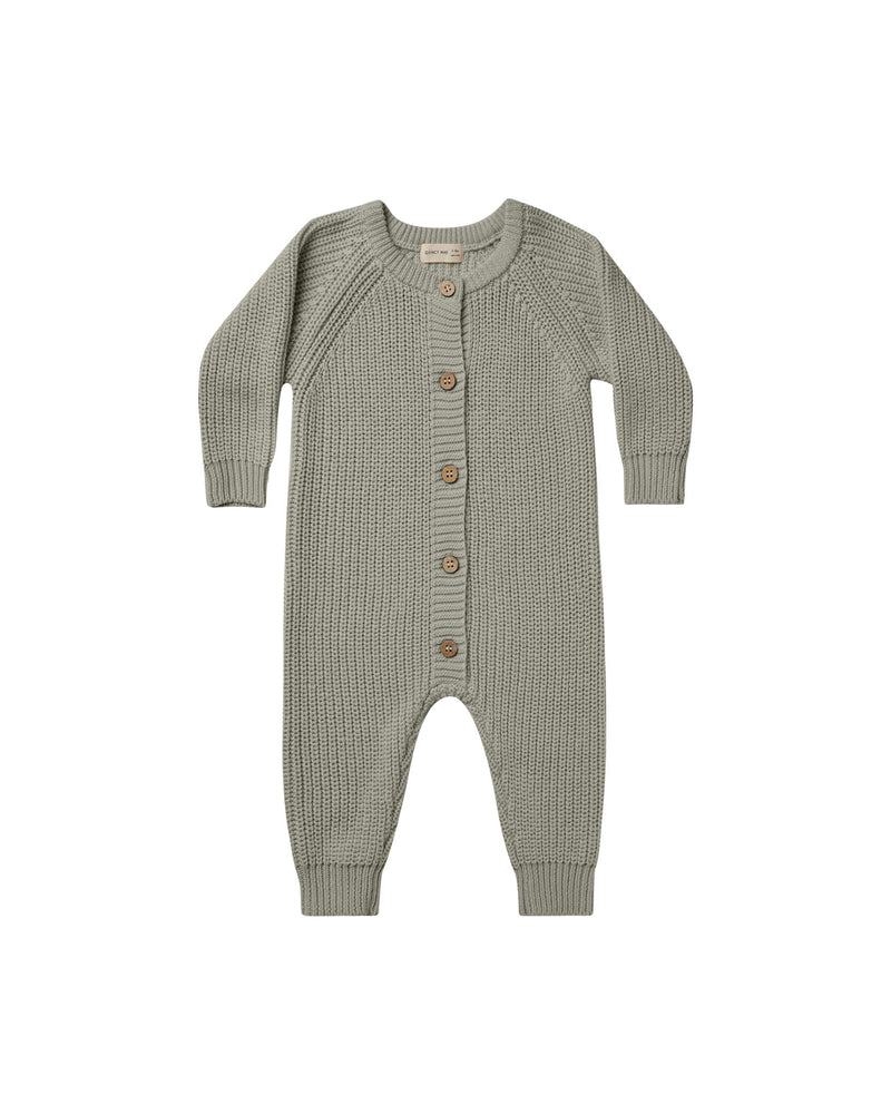 Baby Jumpsuit | Chunky Knit Jumpsuit in Basil |Quincy Mae