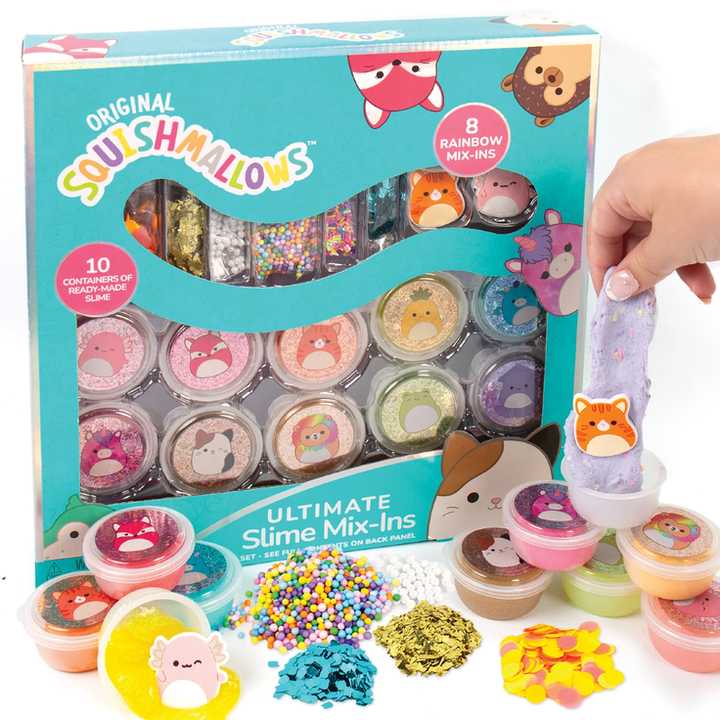 squishamllow slime set with all different  charachters and mix ins. 
