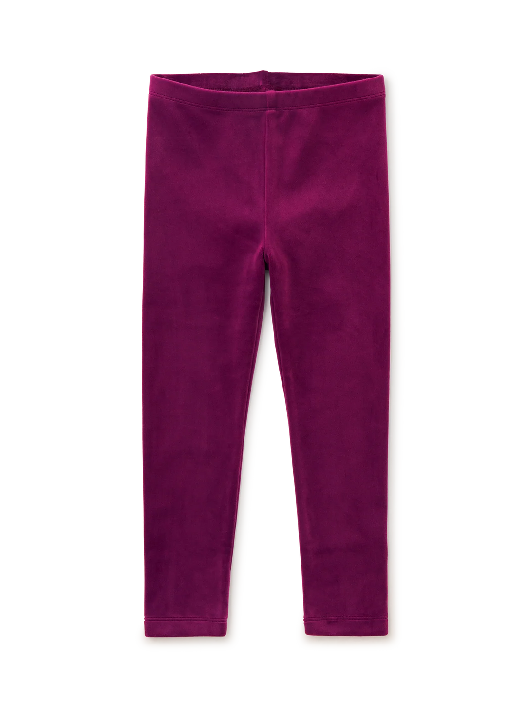 A pair of solid magenta velour leggings shown flat against a clean white background.