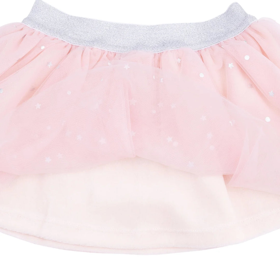 Pink tutu skirt with gray waistband on a white background