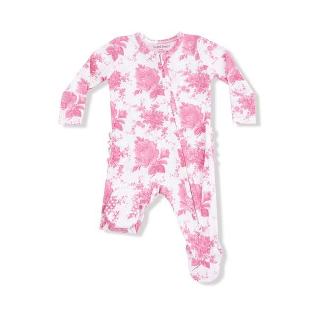 Pink floral baby onesie on a white background