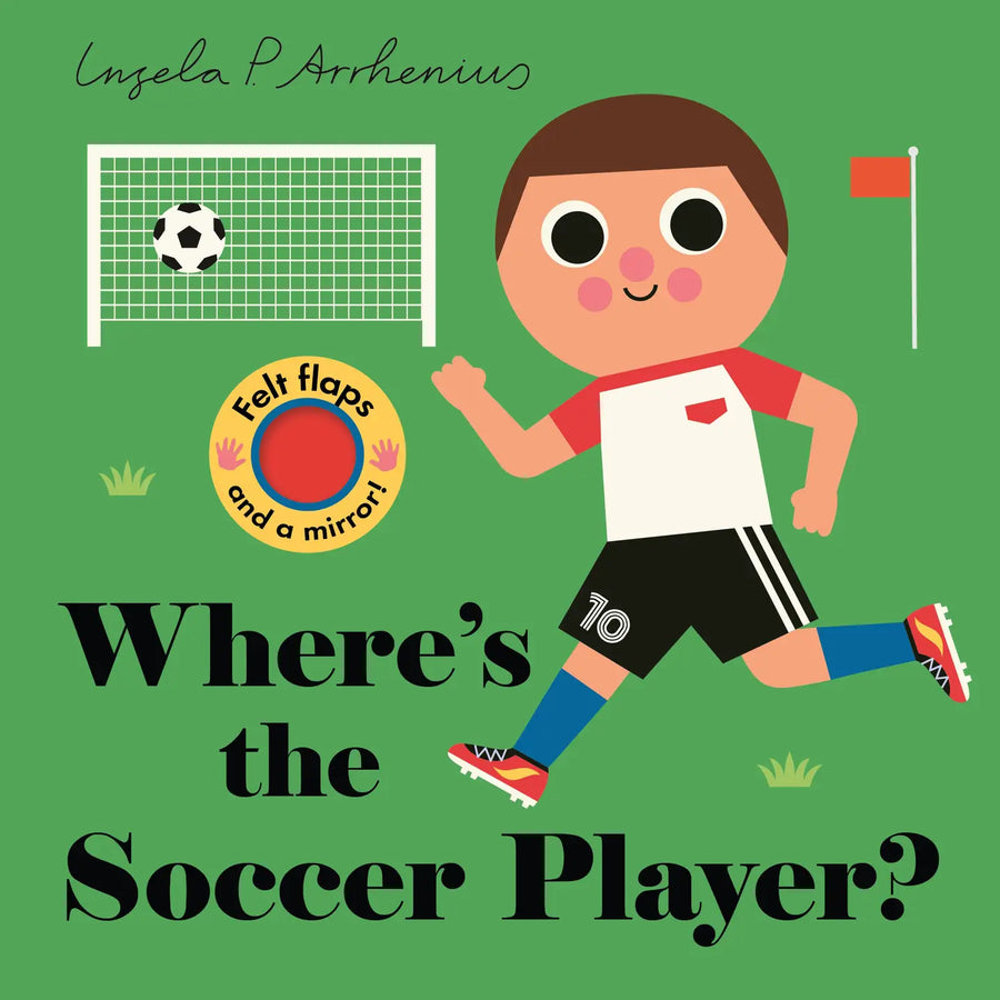 Book cover of 'Where's the Soccer Player?' with a cartoon soccer player and goal on a green background.