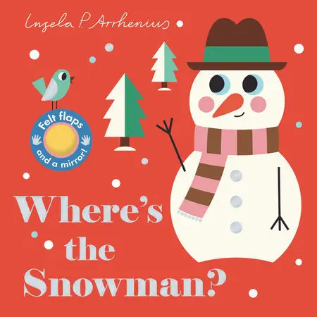 Book cover of 'Where's the Snowman?' with a snowman illustration on a red background.
