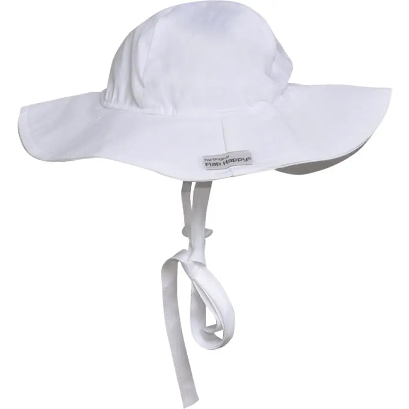White sun hat with a strap on a white background
