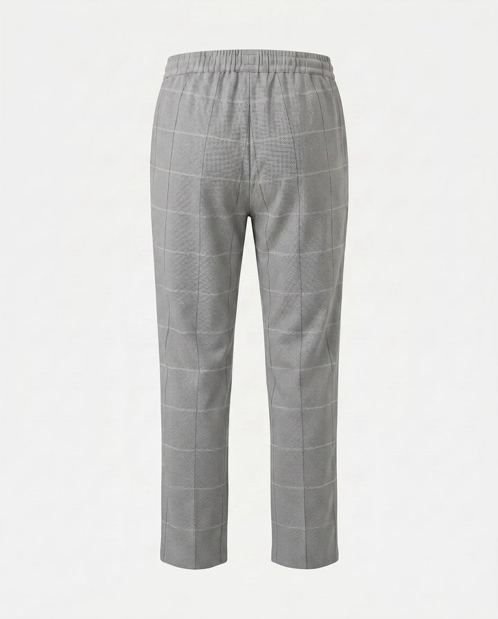 back of the everyday stretch pants with windowpane design. 