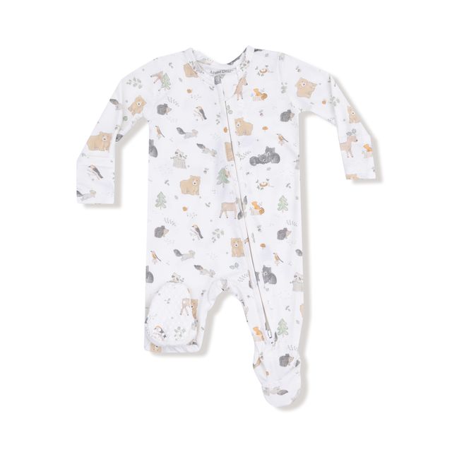 Baby onesie with animal pattern on a white background