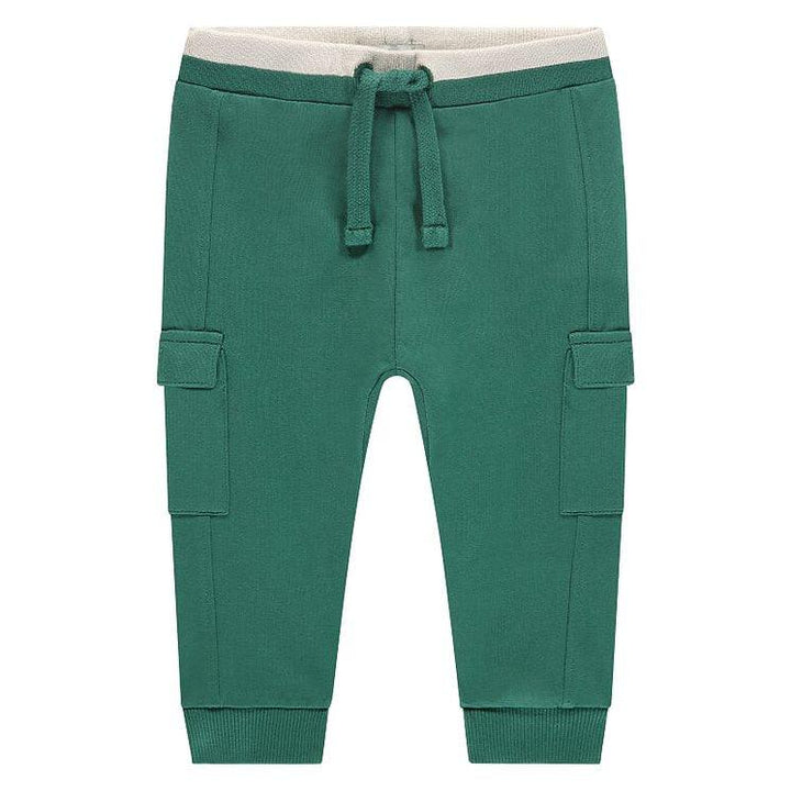 green cargos with elastic waist with drawstring. 
