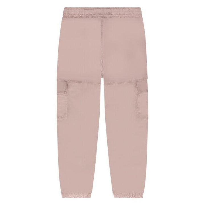 back of lightweight blush cargo pants with pockets only on the side. 