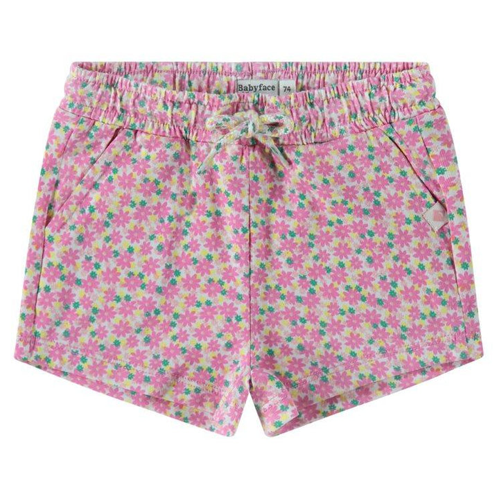 pastel pink diasis and tiny yellow flower shorts with elastic waist 