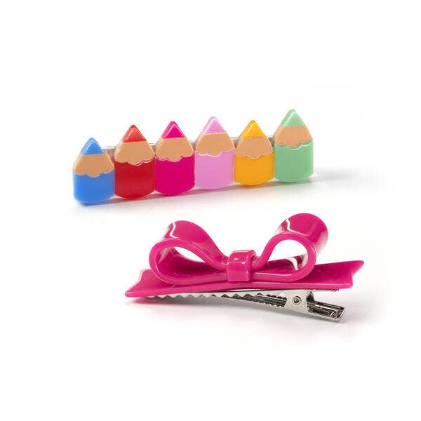 Alligator Hair Clips | Pencils -Vibrant Colors & Bowtie | Lilies and Roses NY