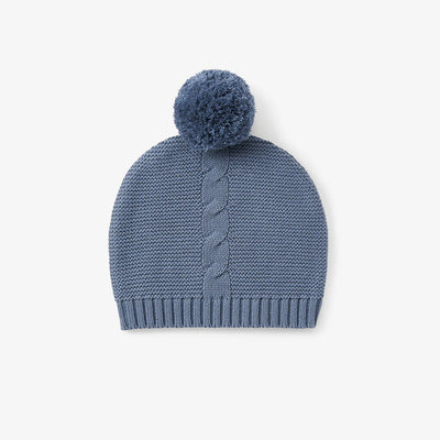 Baby Hat | Garter Knit Pom Pom- Blue | Elegant Baby - The Ridge Kids