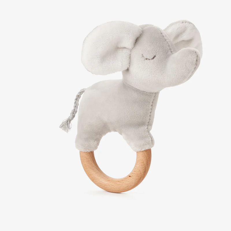 Baby Plush Teether | Velour Elephant Wooden Ring | Elegant Baby - The Ridge Kids