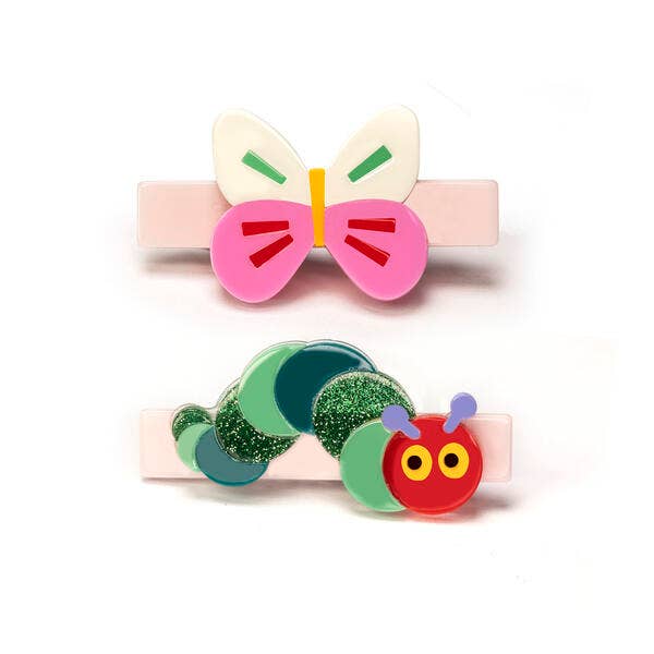 Alligator Hair Clips | Caterpillar Green Shades & Butterfly | Lilies and Roses NY
