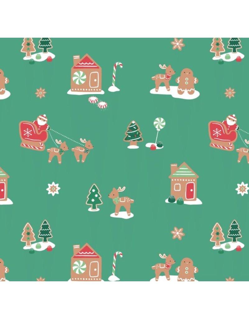 2 Way Zipper Footie | Gingerbread Sleigh Ride Green Christmas Pajamas | Angel Dear - The Ridge Kids