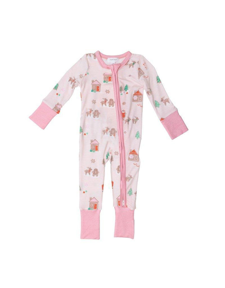 2 Way Zipper Romper | Gingerbread Sleigh Pink Christmas Pajamas | Angel Dear - The Ridge Kids