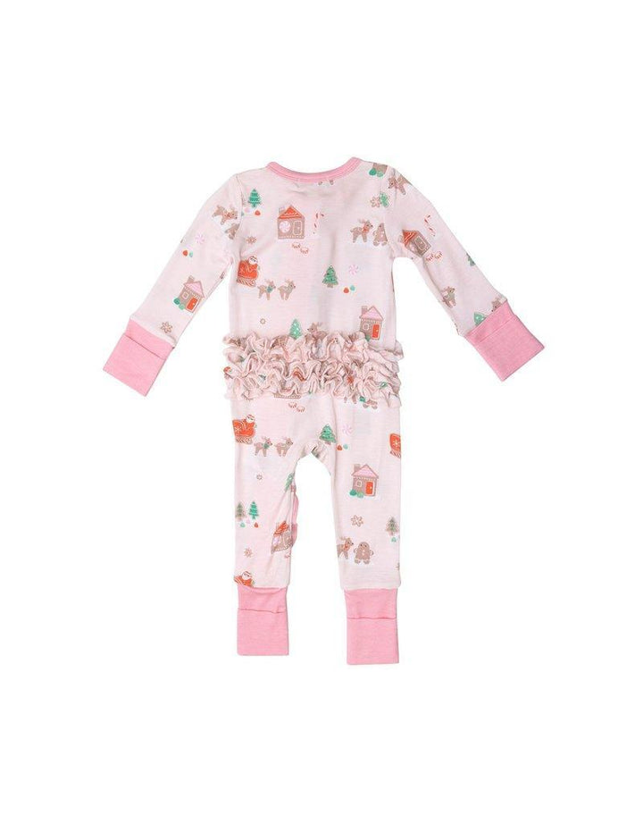 2 Way Zipper Romper | Gingerbread Sleigh Pink Christmas Pajamas | Angel Dear - The Ridge Kids