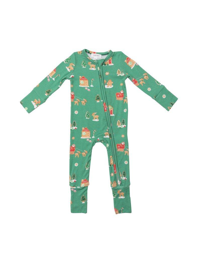 2 Way Zipper Romper | Gingerbread Sleigh Ride Green | Angel Dear - The Ridge Kids