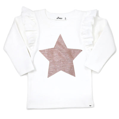 Long Sleeve T-Shirt | Rose gold Star Applique- cream | Oh Baby! - The Ridge Kids
