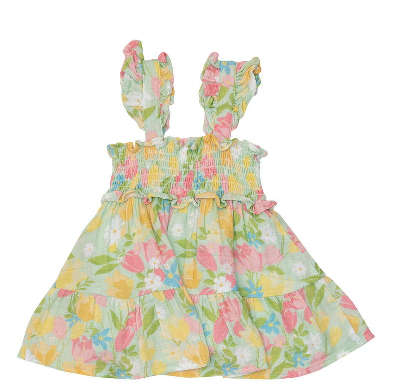 Girls Dress | Smocked Ruffle - Springtime Tulips | Angel Dear