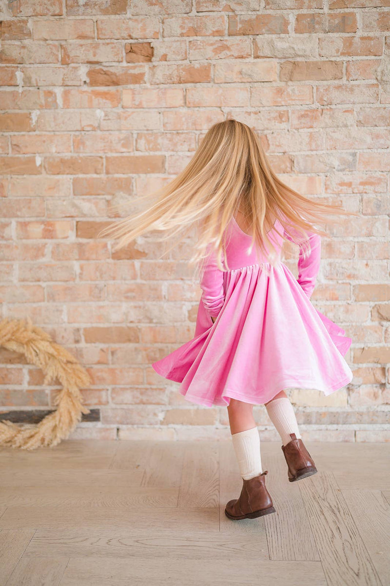 Girls Dress | Gwendolyn Dress-  Baby Pink Velvet | Ollie Jay