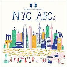 Children's book cover titled 'NYC ABCs' with colorful illustrations of New York City landmarks and people.