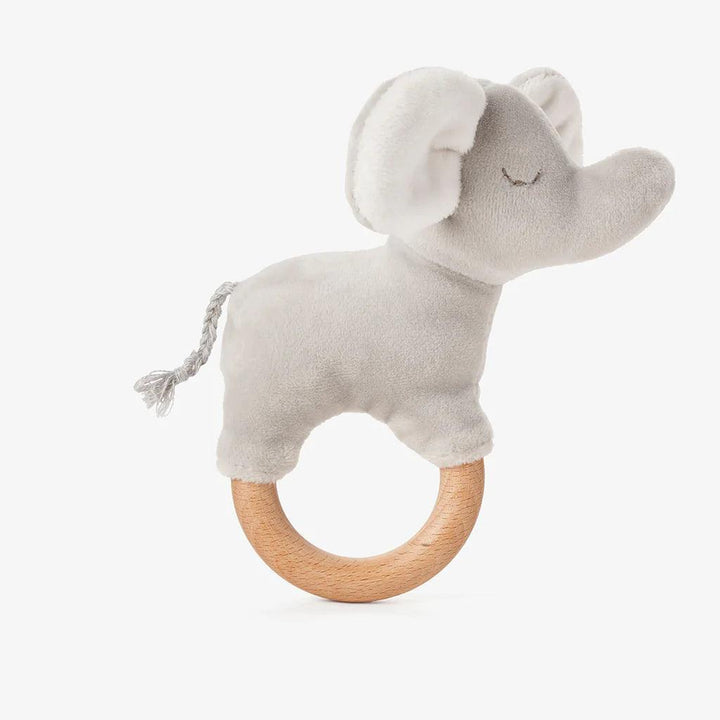 Baby Plush Teether | Velour Elephant Wooden Ring | Elegant Baby - The Ridge Kids