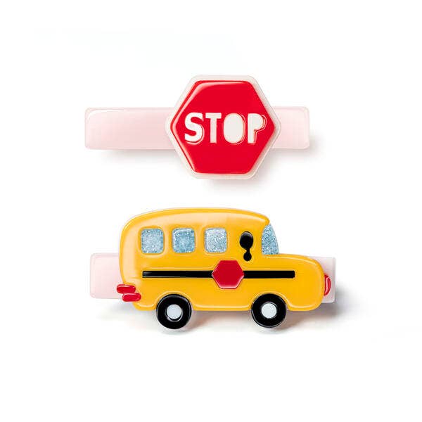 Alligator Hair Clips | BTS23-Bus Yellow & Red Stop Sign | Lilies and Roses NY
