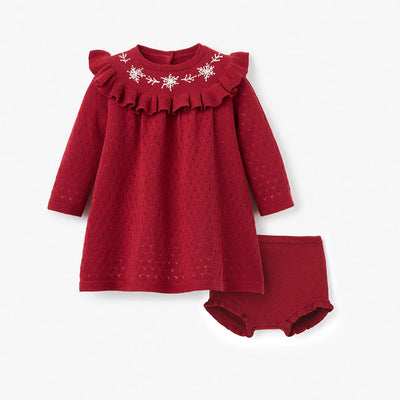 Holiday Baby Dress | Snowflake Dress w/Bloomer -Red | Elegant Baby - The Ridge Kids