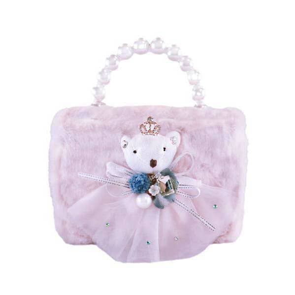 Handbag |  Princess Bear Furry Purse- Pink | Doe a Dear