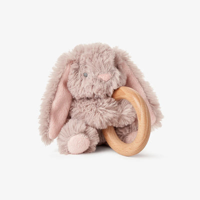 Baby Plush Teether | Plush Bunny Wooden Ring Rattle | Elegant Baby - The Ridge Kids