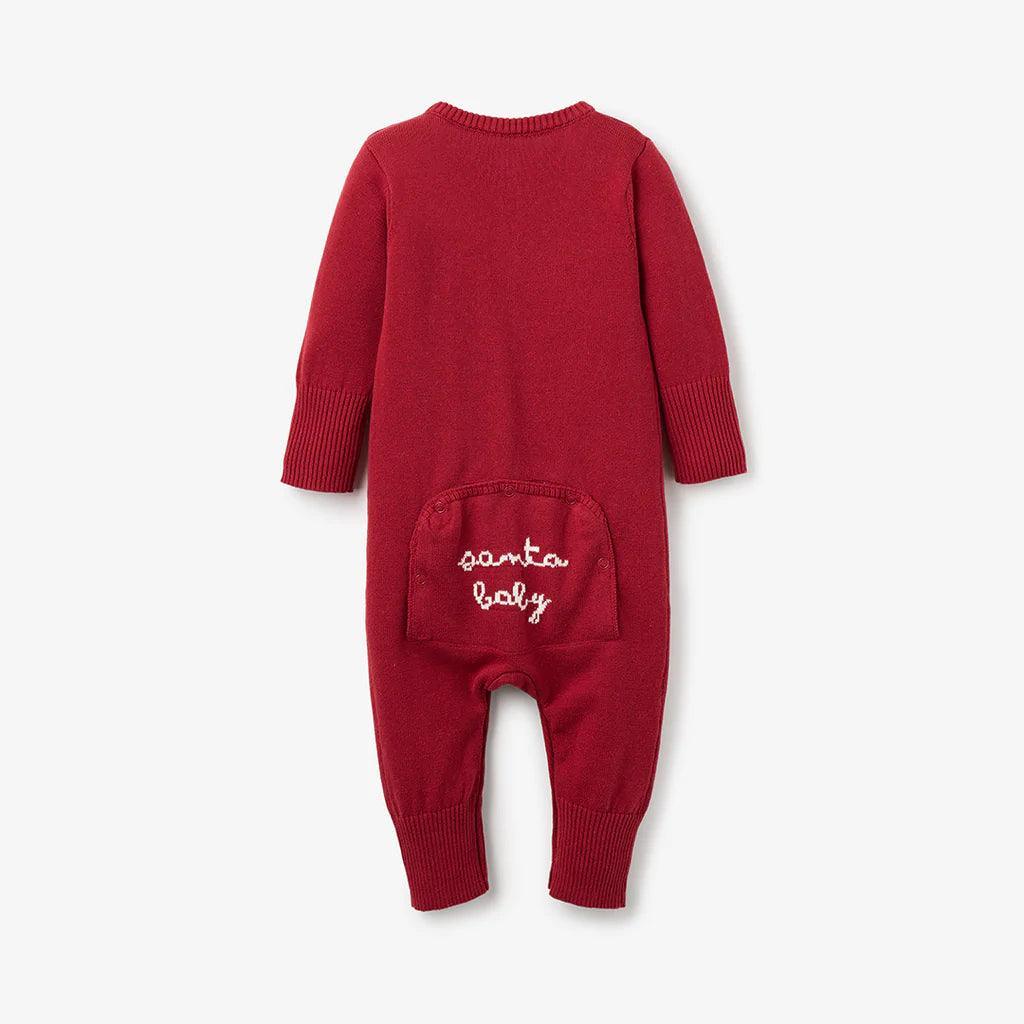 Holiday Baby One Piece Knit | Red Santa Baby Jumpsuit with Hat | Elegant Baby - The Ridge Kids