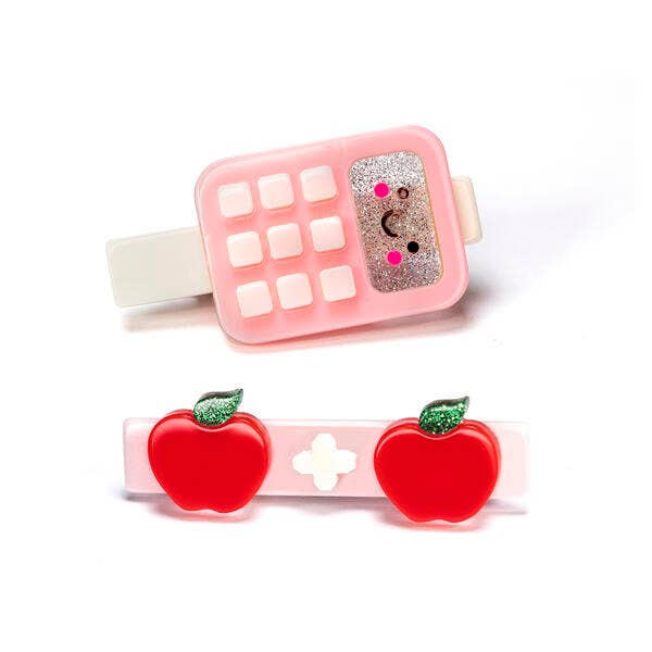 Alligator Hair Clips | Calculator Lt Pink & Apples | Lilies and Roses NY