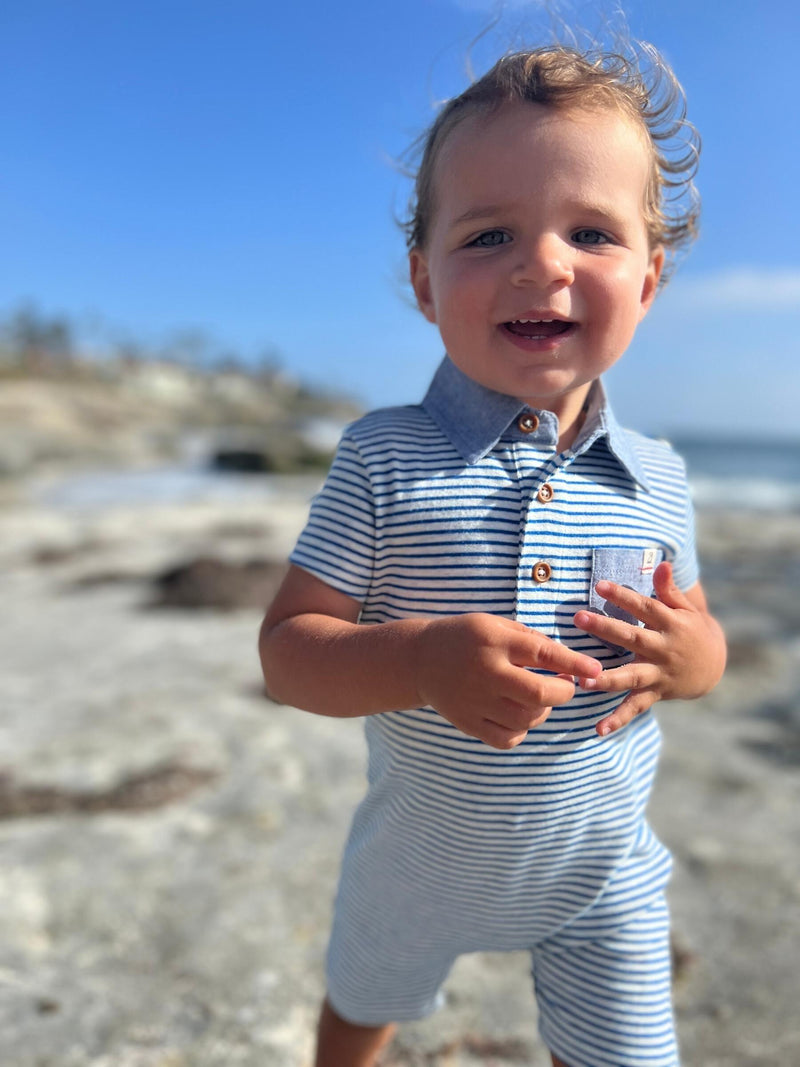 Baby Boy Altash Romper | Royal/Grey Stripe | Me and Henry - The Ridge Kids