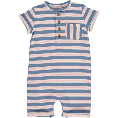 Baby Boy Camborne Henley Romper | Blue/Pink Striped | Me and Henry - The Ridge Kids