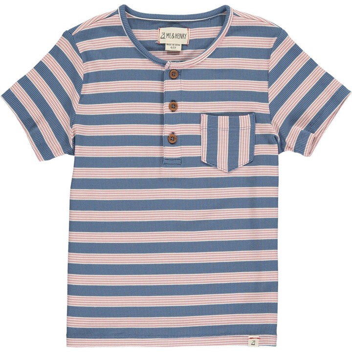Unisex Dodger Striped Henley T-Shirt | Blue/Pink Stripe | Me and Henry - The Ridge Kids
