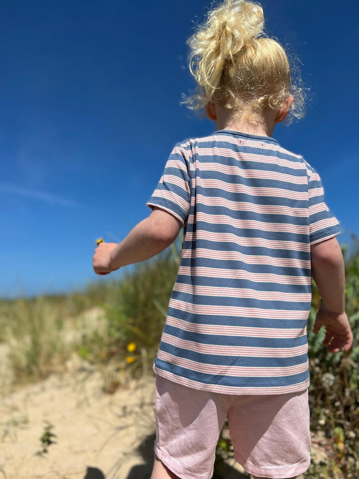 Unisex Dodger Striped Henley T-Shirt | Blue/Pink Stripe | Me and Henry - The Ridge Kids