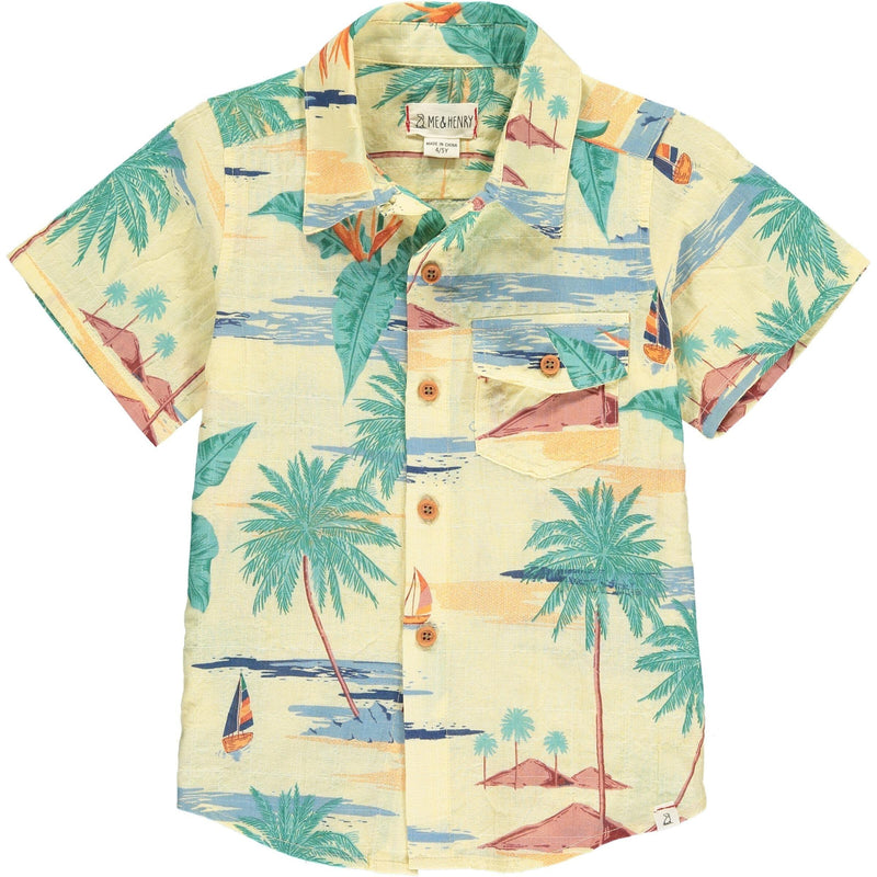 Boys Aloha Cotton Button Down Short Sleeve Shirt |Hawaii Print | Me and Henry - The Ridge Kids