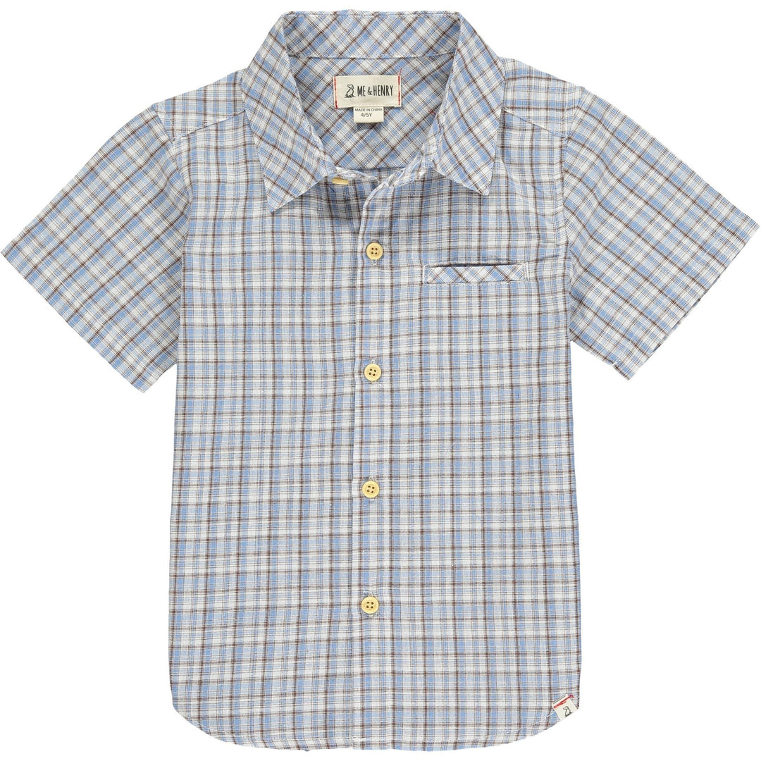 Boys Newport Short Sleeved Shirt | Grey/ Navy thin stripe | Me and Henry - The Ridge Kids