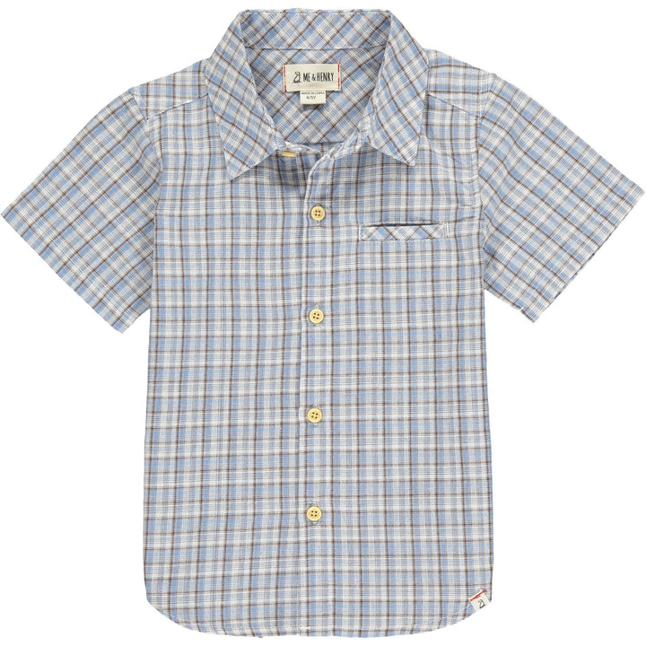 Boys Newport Short Sleeved Shirt | Grey/ Navy thin stripe | Me and Henry - The Ridge Kids