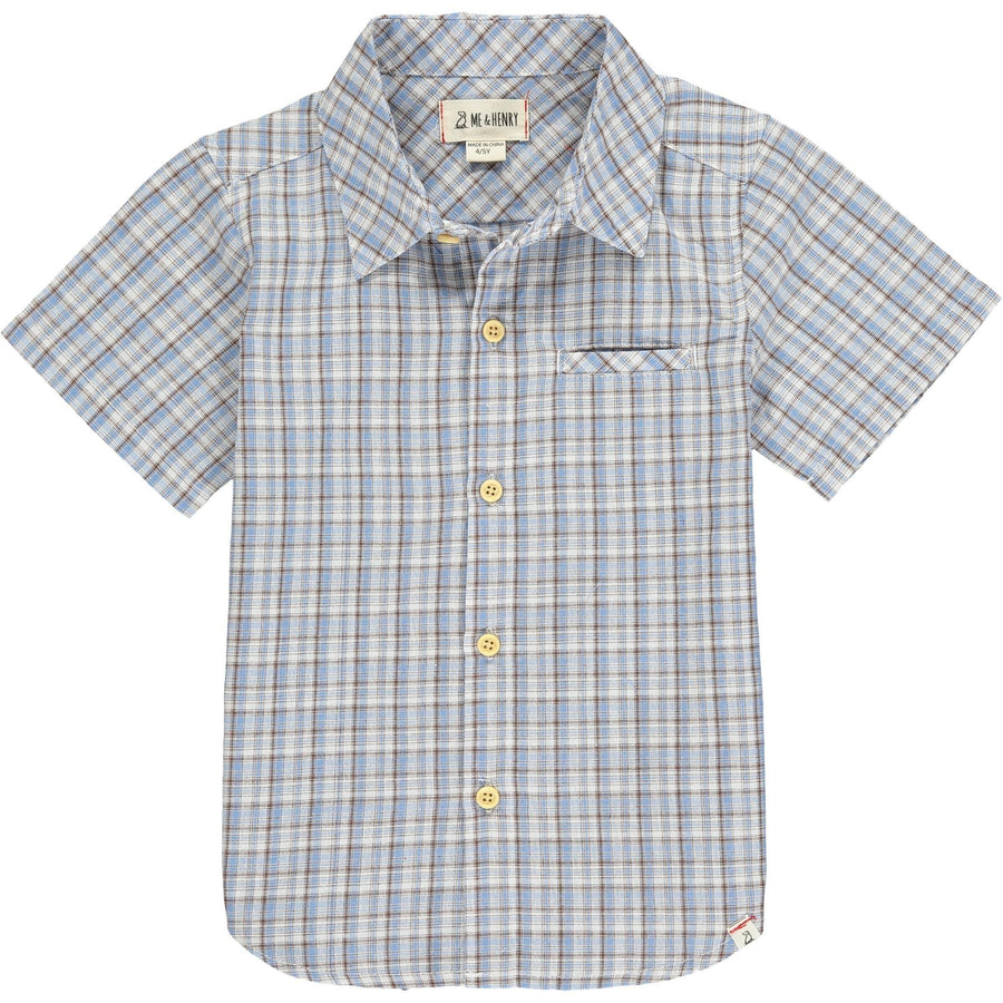 Boys Newport Short Sleeved Shirt | Grey/ Navy thin stripe | Me and Henry - The Ridge Kids