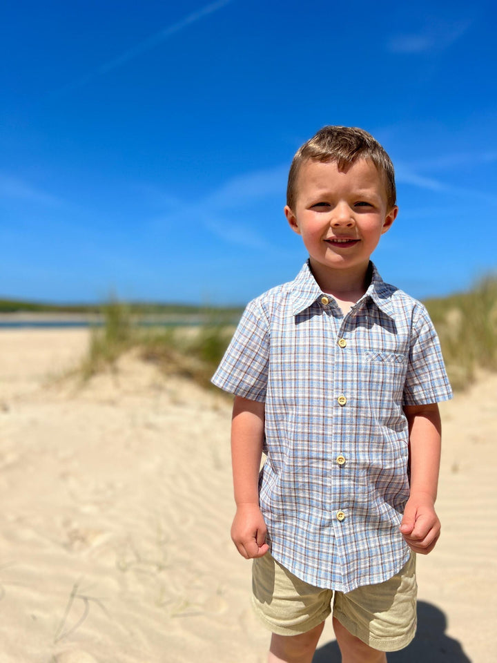 Boys Newport Short Sleeved Shirt | Grey/ Navy thin stripe | Me and Henry - The Ridge Kids