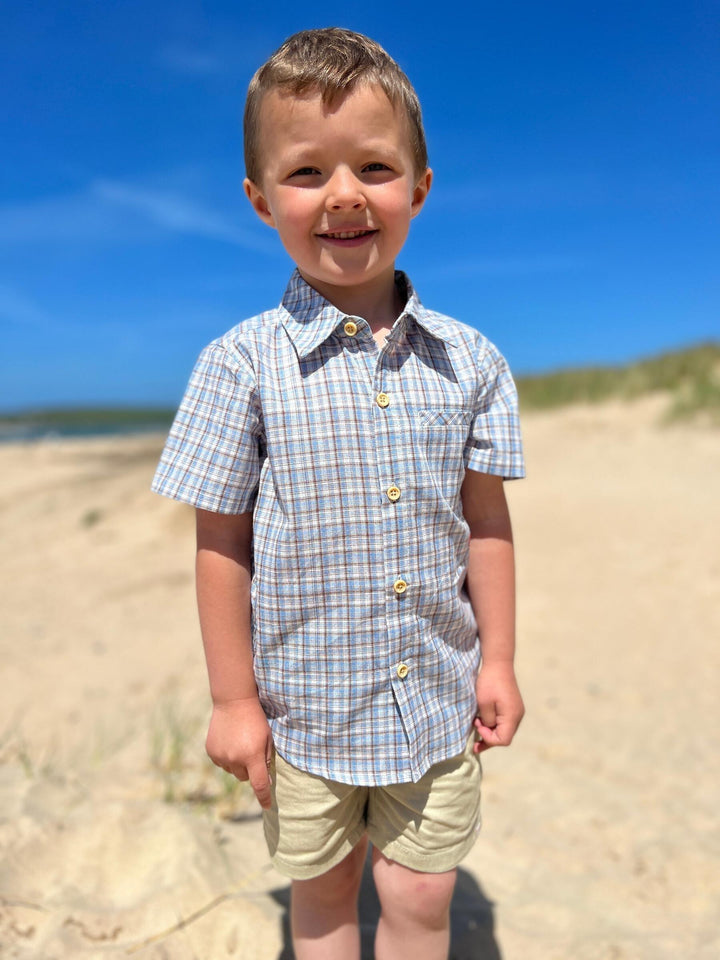 Boys Newport Short Sleeved Shirt | Grey/ Navy thin stripe | Me and Henry - The Ridge Kids