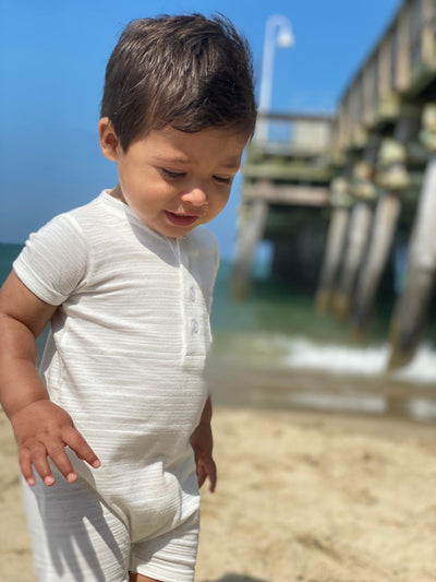 Baby Boy Camborne Henley Romper | White Ribbed | Me and Henry - The Ridge Kids