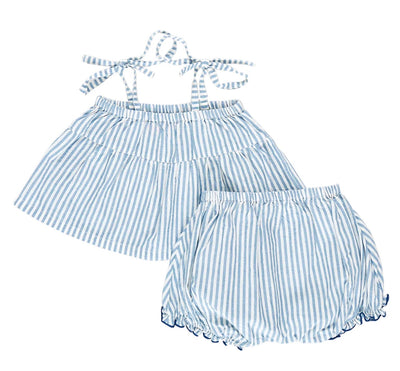 Baby Girl 2 Piece Set | Stella - Blue Skinny Stripe | Pink Chicken