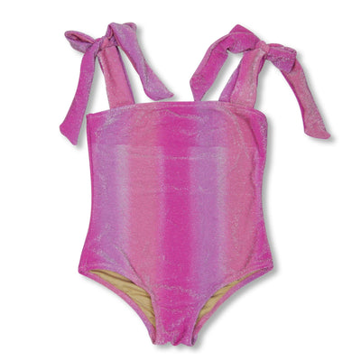 Girls 1 Piece Swim | Shimmer Bunny Tie - Pink Ombre - The Ridge Kids